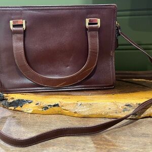Vintage Dark Brown Leather Shoulder Bag Suede Lining